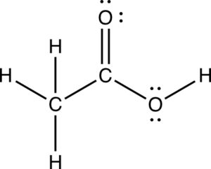 Lewis  structure of acetic acid to determine geometries about the two carbon and the oxygen atoms